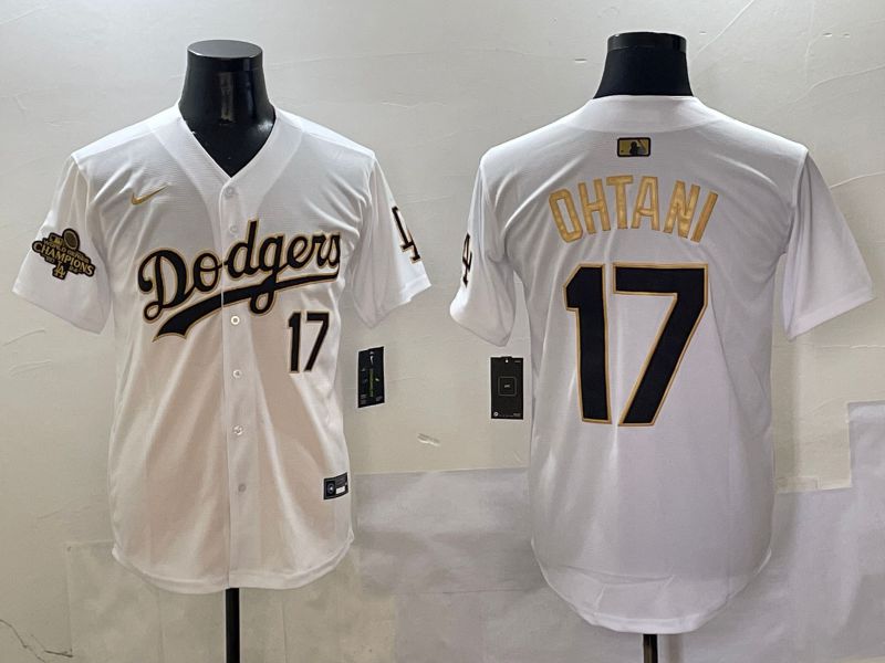 Men Los Angeles Dodgers 17 Ohtani White Black Gold Game Nike 2025 MLB Jersey style 14